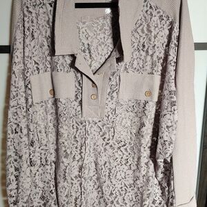 Oli & Hali Lace Quarter Button-Up Blouse in Lavender.